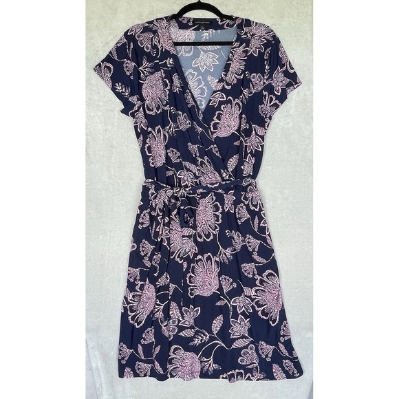 Banana Republic Wrap Dress Womens XL Blue Pink Floral Dark Cottagecore Pockets - Picture 3 of 14